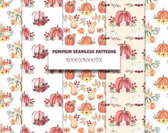 Pumpkin seamless digital papers Watercolor seamless pattern Autumn fall decor Printable digital download Thanksgiving Halloween design 5 jpg