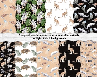Australian Animals Seamless Pattern: Watercolor Koala, Kangaroo (Digital Paper)