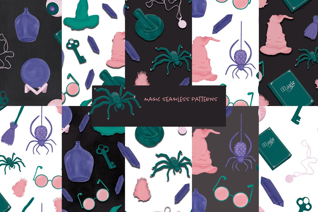 Halloween Magic Seamless Pattern, Spooky Witch Digital Paper (JPG) - Etsy