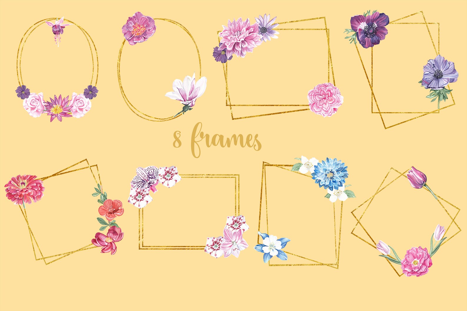 Watercolor Floral Frames Gold Frames for Wedding Invitations Etsy