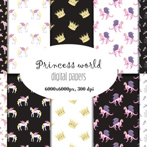 Prinzessin Seamless Patterns Kinder Digitales Papier Aquarell Einhorn digital paper Baby Shower It's a girl Kinder Geburtstag Baby-Kleidung Pink 10