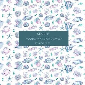 Watercolor Sea Life Seamless Pattern, Ocean Digital Paper (Download)