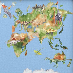 Printable Dinosaur Map Watercolor Dino World Map Kids Wall Decor ...