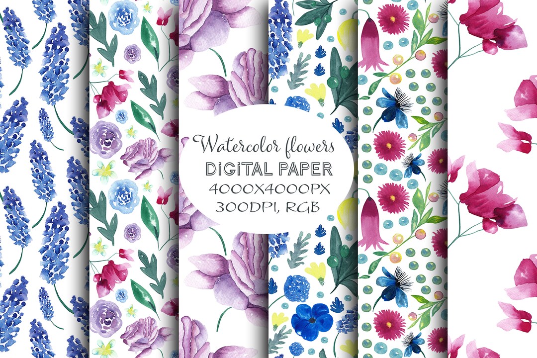 Watercolor Floral Seamless Pattern, Spring Flowers Digital Paper ...