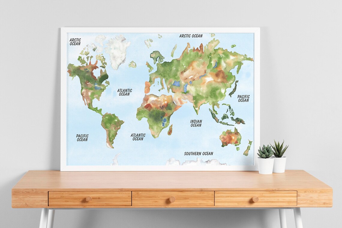 Printable World Map Travel Map Digital Download Nursery Kids Preschool ...