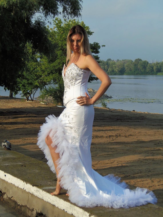 Vintage Wedding Dress Open Back Mermaid Wedding Dress Silver Etsy