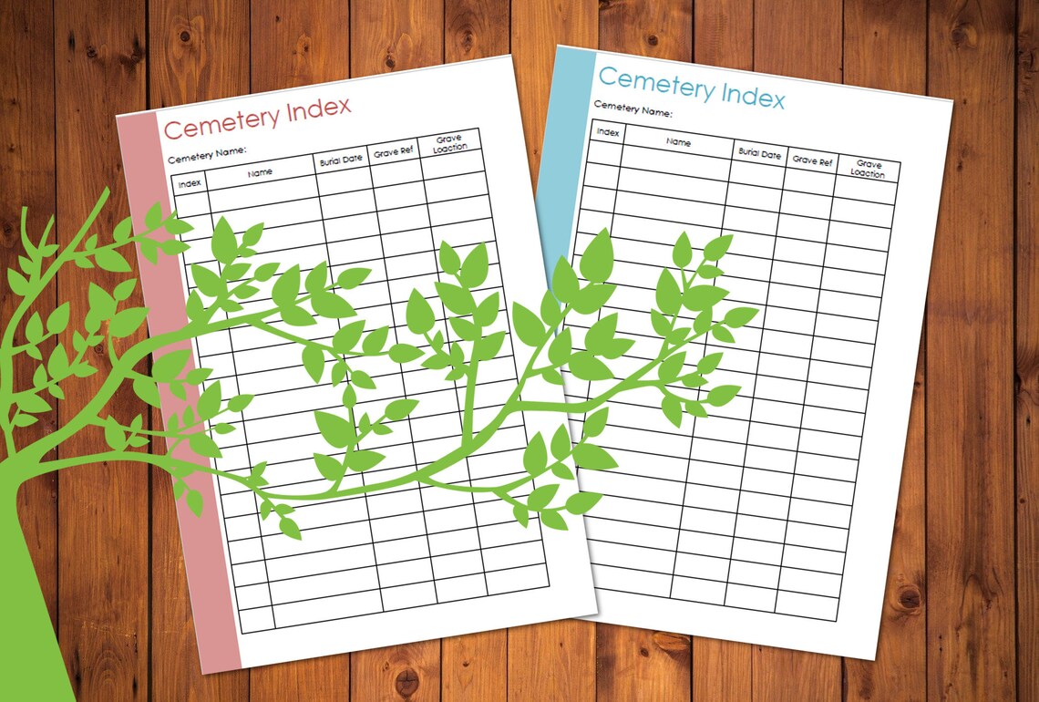 Printable A4 Cemetery Record Worksheet Collection Genealogy Etsy Canada