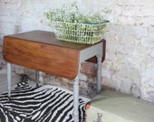 Upcycled Drop Leaf Table On Castor Wheels, Pembroke Victorian, Painted in Little Greene 39 s 39 Grey Moss 39
