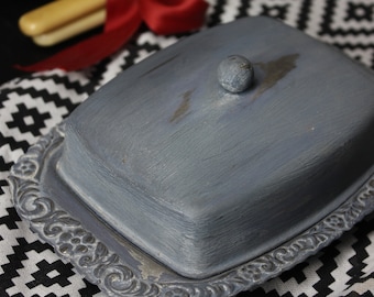 Vintage Trinket Jewellery box Storage Upcycled Gift Idea Butter Dish Chalk Paint