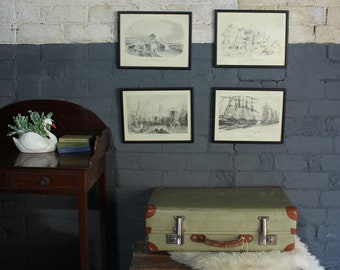 Gallery wall tall ship prints, vintage Gloucester Docks, maritime set of five Gallery Wall Decor