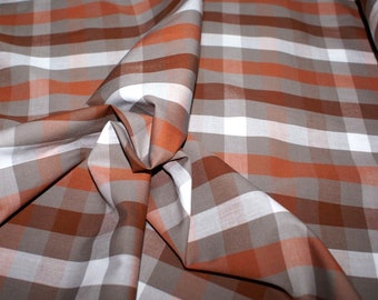 ORANGE CHECK Cotton Fabric, Mid Weight, 148cm Wide, Per Metre