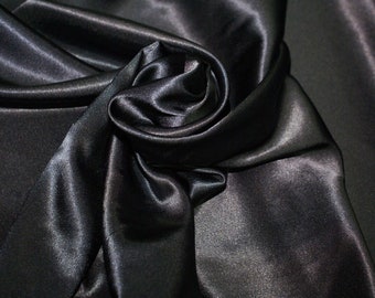 CHARCOAL SMOKE Stretch Light Weight Satin Fabric, 114cm Wide, Super Soft