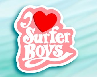I love Surfer Boys Sticker, Surf Stickers, Kawaii Sticker, Cute Girly Sticker for water bottles, Surfing Sticker, Surf Fan Sticker