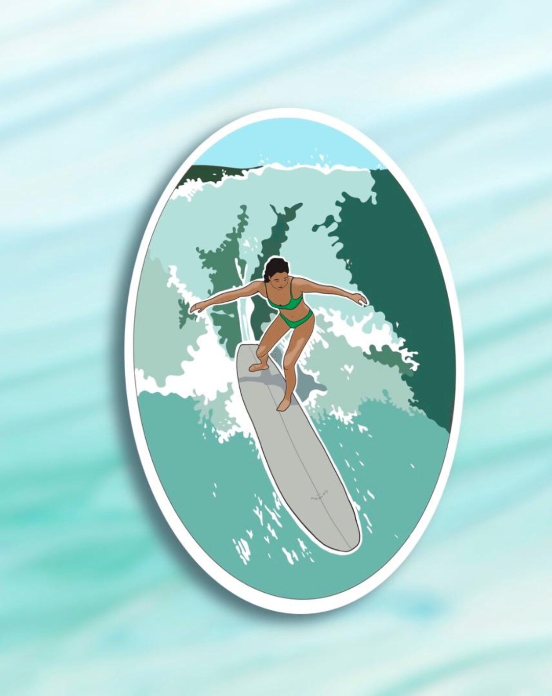 Ride the Wave Surf Girl Sticker, Ocean Waves Sticker, Surfboard Sticker ...