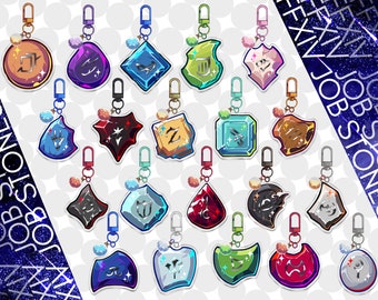 Final Fantasy 14 FFXIV Job Stone Keychain: Dark Knight, Red Mage, Bard, Warrior, Samurai, Summoner, Reaper, Monk, Dragoon, Black Mage, ETC