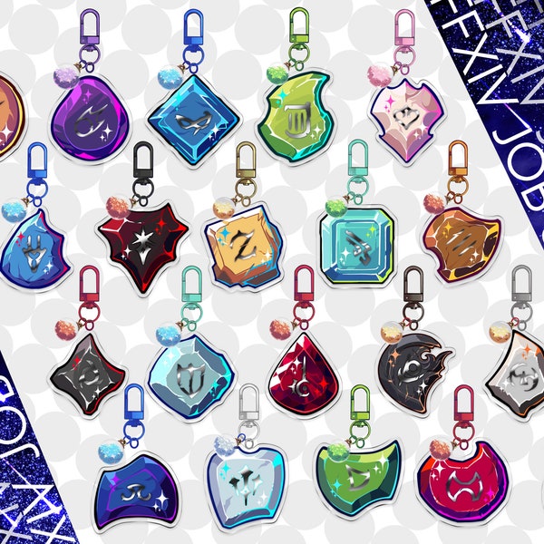 Final Fantasy 14 FFXIV Job Stone Keychain: Dark Knight, Red Mage, Bard, Warrior, Samurai, Summoner, Reaper, Monk, Dragoon, Black Mage, ETC