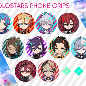 Holostars Phone grips 2.5inch TEMPUS & ARMIS: Gavis Bettel, Machina Flayon, Banzoin Hakka, Rexford, Goldbullet, Crimzon Ruze, +the rest!