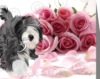 10 BEARDED COLLIE cards| Beardie |Greeting card | hearts, roses, Christmas