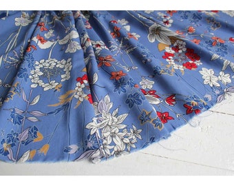 floral on blue, natural Italian viscose, viscose Fabric,rayon fabric,rayon for garment,buy yard,natural fabric-1 / yard