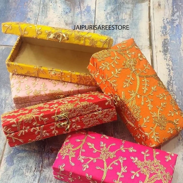 5 to 100 Piece Indian Handmade Gift Box With Gota, Home Decor Box, Jewelry Storage Box, Wedding Favor Box, Return Gift, Empty Sweet Box