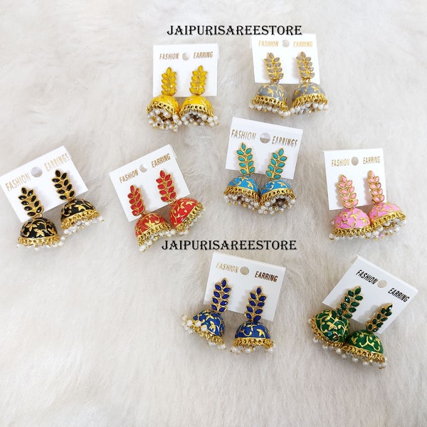 100 x Mix Colors Wedding Favors Jhumki Earrings Bridesmaid Gifts Mehndi Sangeet Return Gifts Jewellery Meenakari Jhumka Bulk Gifts Free Ship