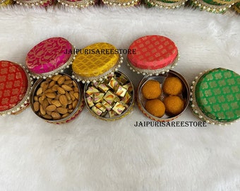 50x Bulk Indian favor-Mithai Steel ladoo Box-250gm-Dry fruit Thambulam-Return Gift for Pooja-Sweets-Bhaji-Hindu Punjabi wedding giveaways