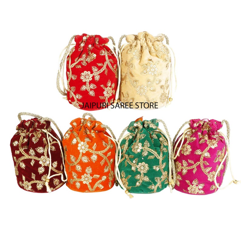 Lot Of 50-100 Indian Handmade Women's Embroidered Clutch Purse Potli Bag Pouch Drawstring Bag Wedding Favor Return Gift For Guests Free Ship image 1