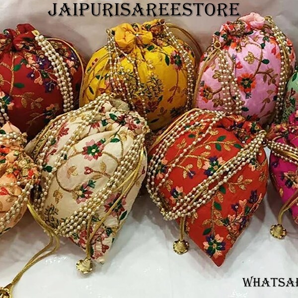 Lot Of 100 Indian Handmade Women's Embroidered Clutch Purse Potli Bag Pouch Drawstring Bag Wedding Favor Return Gift For Guests Free Ship