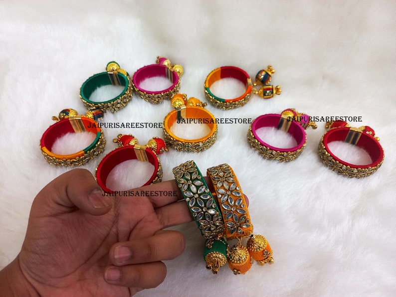 Lot Of 25 PCs Mix Colors Thread Bangle Bracelets Mehndi Favors Sangeet Gifts Bangle Bar Gifts For Guests Indian Wedding Favors Free Shipping image 4