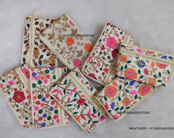 Lot of 100 Indian Women's Clutch/Purse/Pouches, Wedding Favor Return Gifts For Guests, Handmade Gotta Patti Work, Bulk Indian Wedding Favors