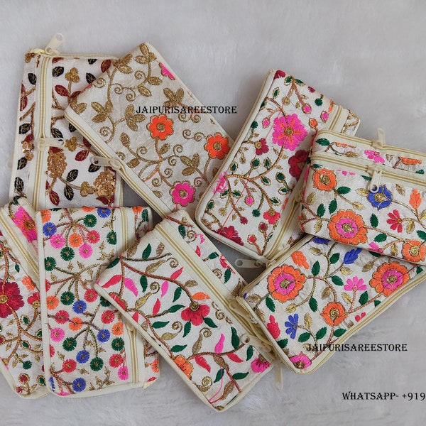 Lot of 100 Indian Women's Clutch/Purse/Pouches, Wedding Favor Return Gifts For Guests, Handmade Gotta Patti Work, Bulk Indian Wedding Favors