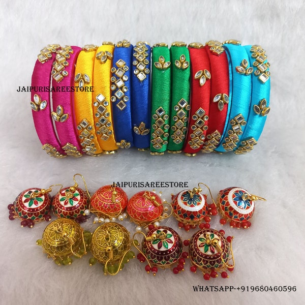 10-100 PC Sangeet Mehndi Bangle & Jhumki Earrings Indian Wedding Bracelet Assorted colours Mehndi Punjabi Wedding Mehndi Favors Return Gifts