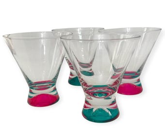 Set of 4 Vintage Dansk SPECTRA Cocktail Martini Set Liquor Crystal Cordial Liquor Cocktail Glasses Home Bar Drinks New Home Gift Pink & Aqua