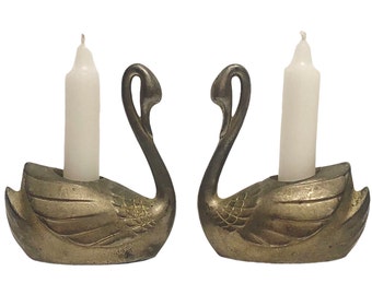 Godinger Silverplated Metal Swans Candlestick Holders Art Deco Candle Holders Farmhouse Style Taper Holders Bird Love Romantic Table Decor