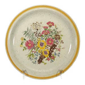 Set of 4 - 11&quot; Dinner Plates Colorful Wildflowers Stoneware Floral Design Large Plates Pink Flowers Farmhouse Style Accent Plates Gift Ideas