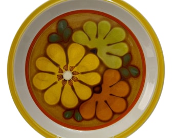 MCM 11" Dinner Plates Sakura Stone Ware Del Rose Orange Yellow Green Flowers Pop of Color Mix & Match Floral Large Plates Japan - Set of 6