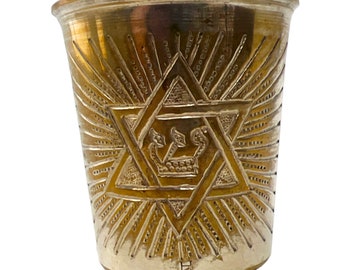 Kiddush Cup Vintage Metal Shabbat Passover Holiday Blessings Signed Heavyweight Seder Wine Glass Jewish Pesach