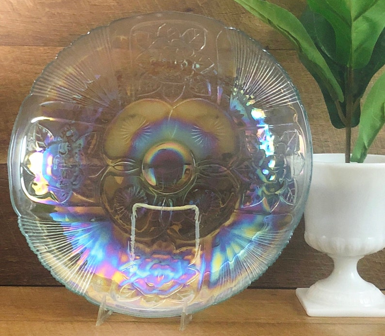14 Carnival Glass Serving Tray Floral Design Iridescent Etsy