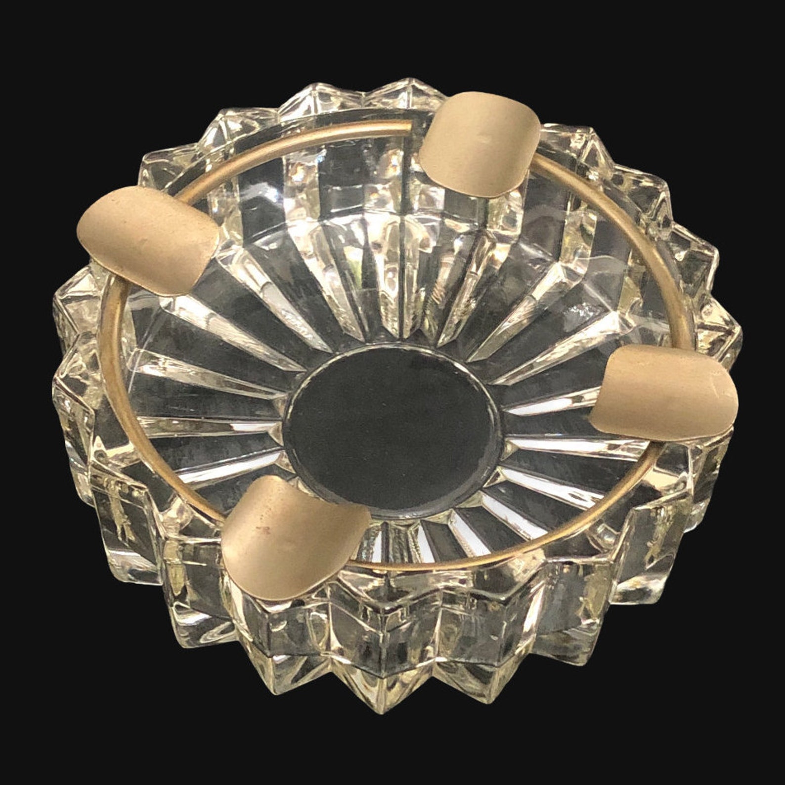 Heavy Glass Cigar Ashtray With Gold Metal Trim & 4 Cigar Rests Etsy