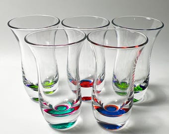 Set of 5 Vintage Dansk SPECTRA Shot Glass Set Colorful Liquor Crystal Cordial Liquor Cocktail Glasses Home Bar Drinks New Home Drinking Gift