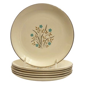 Canonsburg Pottery Serving Bowl & Dessert Dishes Allegheny Ware Forget Me Not Blue Flower Pattern Floral Design China Plates - Set of 9