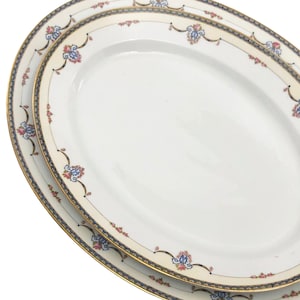 Set of 2 Antique 1920s NORITAKE Laureate (61235) Medium & Large Oval Platters Floral Pink Roses Serving Trays Cottage Style Fine China Japan