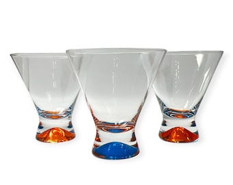 Set of 3 Vintage Dansk SPECTRA Cocktail Martini Set Liquor Crystal Cordial Liquor Cocktail Glasses Home Bar Drinks Drink Gifts Blue & Orange