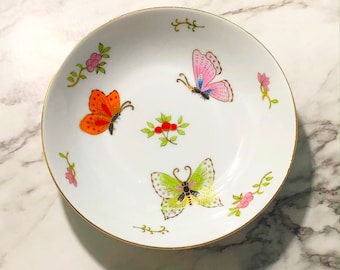 The Carlyle Hotel NYC Porcelain Floral Butterfly Bowl Shabby Chic Handpainted Jewelry Holder NYC Pink Flowers Girly Desk Decor Made In Japan