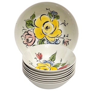 English Johnson Brothers China Serving Set Vintage Delray Flower Pattern Fruit Bowls French Farmhouse Floral Design Dessert Dishes Set of 8