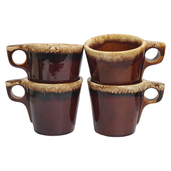 Set of 4 Vintage HULL Brown Drip Glaze Coffee Mugs Mid Century Etsy