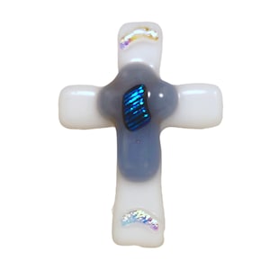 Italian Pocket Cross Fused Glass Palm Cross Dichroic Glass Lucky Charms Comforting Prayer White And Blue Glass Xmas Christian Gifts For Wife