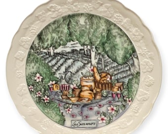 Vintage Gien Les Saveurs Cake Plate Large Serving Platters French Farmhouse Decor Romantic Picnic Scene Made In France Wedding Cake Plates