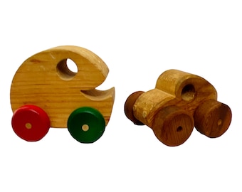 Wooden Push Cars Vintage Retro Handmade Kids Toys Baby Shower Decor Collectible Wood Toddler Room Pretend Play