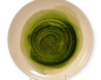 Crate & Barrel 9" Salad Plates Lemongrass Pattern Green Cream Crackle Center Retired 2000 Stoneware Dessert Dinnerware Replacements Set of 5